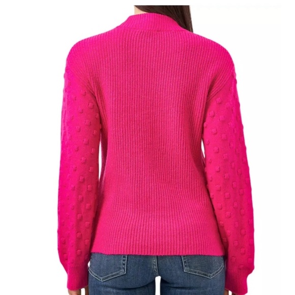 NWT Vince Camuto Women's Bobble Stitch Puff Sleeve Pink Crewneck Sweater - Picture 2 of 5